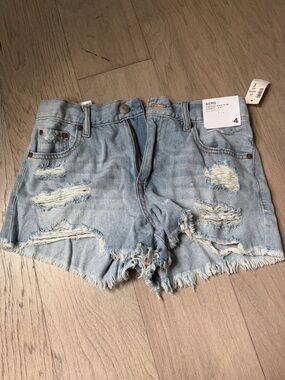 Aeropostale Vintage High Rise Light Blue Distressed Shorty Denim Cutoff Shorts